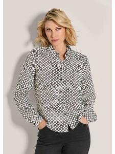 MADELEINE Элегантная вискозная блузка с графическим принтом в черно-белом цвете