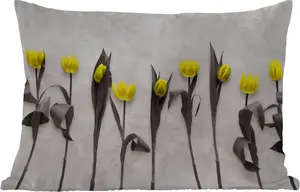 Подушка для улицы - Цветы - Тюльпаны - Мрамор - 60 x 40 см - Устойчива к погодным условиям - Подушка для отдыха - Декоративная подушка - Подушка для дома MuchoWow