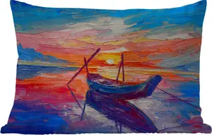 Подушка для улицы - Картина - Лодка - Масляная краска - Вода - 50x30 см - Устойчива к атмосферным воздействиям - Подушка для отдыха - Подушка для дивана - Украшение для гостиной MuchoWow
