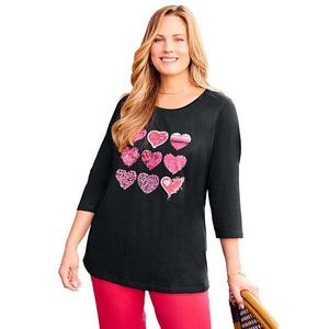 Женская футболка с блестками и принтом Plus Size Catherines, Black Glitter Hearts