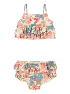 Купальник с цветочным узором и оборками Konges Sløjd, бежевый