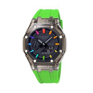 Часы Casio G-Shock Analog-Digital 2100 Series, арт. GA-2100-1A1, зеленый неон/черный прозрачный/черно-радужный