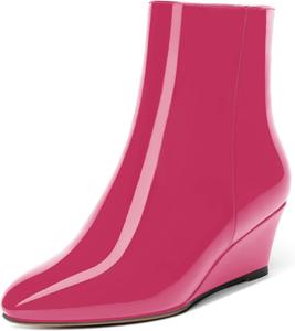 Женские повседневные ботинки MOVINSTEPS с молнией, однотонные, с закругленным носком, лакированные, на клиновидном низком каблуке, высокие до щиколотки, 5 см, Magenta