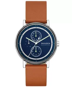 Мужские фирменные кварцевые многофункциональные часы с коричневым кожаным ремешком, 40 мм Skagen, brown