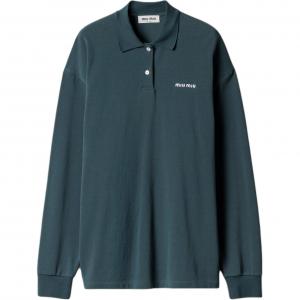 Поло с длинным рукавом и вышитым логотипом MIU MIU, зеленый