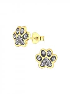 Alexander York Серьги в виде отпечатка лапы, черный бриллиант, серебро 925 пробы в золоте, комплект из 2 штук