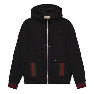 Куртка cotton jersey hooded jacket with web 'black' Gucci, черный