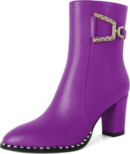 Younton Женские ботильоны на массивном каблуке, модные ботинки с бусинами, боковая молния, округлый носок, подходящие для работы, официального стиля, с 3-дюймовым каблуком, стильные и трендовые ботильоны