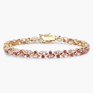 Браслет из родолита и розового аметиста, маркизы и круглой огранки из желтого золота 14 карат Blue Nile