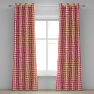 Штора ABAKUHAUS с узором гусиная лапка и люверсами, нарисованная вручную, узор икат - традиционный старомодный дизайн в пастельных тонах, декоративные двухпанельные шторы, 280 x 245 см, персиково-розовый цвет Abakuhaus