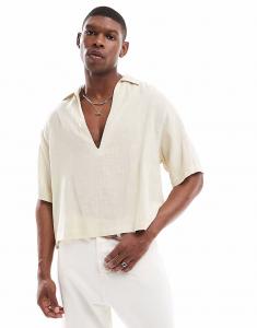 ASOS DESIGN свободная рубашка свободного кроя с глубоким вырезом в каменном цвете