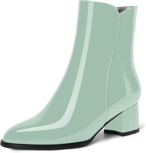 Женские осенне-зимние ботильоны ROSERWISH с круглым носком, боковой молнией, модные, лаковые, с массивным низким каблуком 2 дюйма