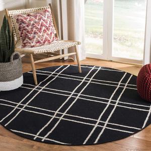 Ковер SAFAVIEH, 183 x 183 см, Dhurries Collection Black/Ivory DHU638A ручной работы плоского плетения из премиальной шерсти