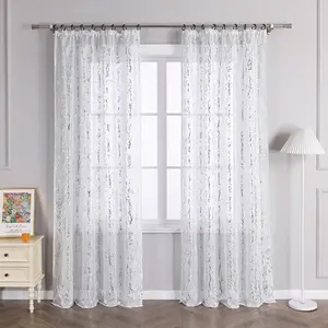 Штора со сборчатой лентой, вуаль с принтом Блестящие ветки, прозрачная, спальня/гостиная, высота x ширина 245 x 140 см, серебристая, 1 шт. Joyswahl