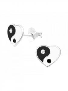 Alexander York Серьги-гвоздики в форме сердца Инь-Ян из серебра 925 пробы, комплект из 2 штук