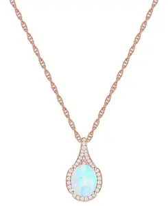 Ожерелье с овальным ореолом из стерлингового серебра с 14-каратным золотом (также с другими драгоценными камнями) и аметистом (1-1/2 карата) и выращенным в лаборатории белым сапфиром (1/8 карата) длиной 18 дюймов Macy'S, opal