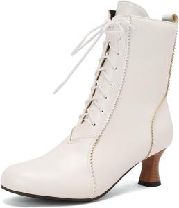 Женские байкерские сапоги с маленьким каблуком, круглым носком и широкой посадкой Renessmi, White 2