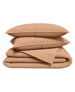 Комплект из 3 предметов: стеганое одеяло из 100% хлопка с сотовой вафельной текстурой, обработанное методом стирки Linery & Co, Clay, Full/Queen