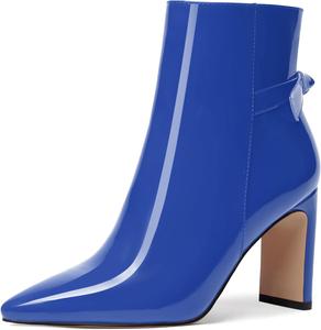 Женские ботильоны FEMSTEP с острым носком, на высоком каблуке 8,5 см, застежка-молния, лакированная кожа, для праздников и вечеринок, Royal Blue