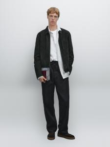 Замшевая кожаная куртка Massimo Dutti, темно-синий