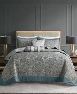 Двусторонние жаккардовые покрывала Adeline Paisley, 5 предметов Madison Park, синий