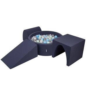 Детская пенопластовая площадка Kiddymoon Ppzp-Ok30D-124 с шариками Темно-синий: жемчужно-серый-прозрачный-голубой-мятный Бассейн 300/Клин L/Холм/Туннель