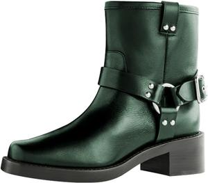 Женские модные ботильоны Miss Left с низким каблуком, люверсами, квадратным носком, мотоботинки, на каждый день, короткие ботинки, размеры 4-16 US, Green