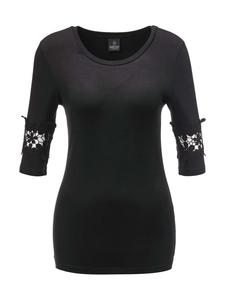MADELEINE Черная футболка с короткими рукавами и кружевной отделкой