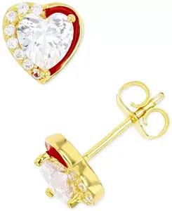 Серьги-Гвоздики в форме сердца с кубическим цирконием из стерлингового серебра или 14-каратного золота поверх стерлингового серебра Macy'S, gold