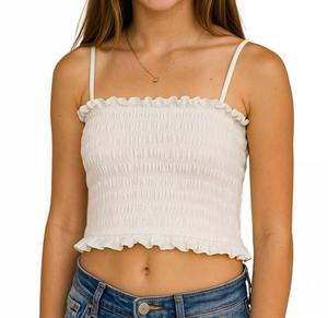 Укороченный топ-майка со сборками белого цвета Mia, белый