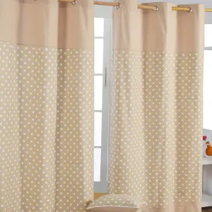 Шторы на люверсах HOMESCAPES со звездами, бежевые, комплект из 2 шт., 100% хлопок, 182 x 137 см Homescapes