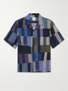 Рубашка из крепа с принтом и откидным воротником PAUL SMITH, синий