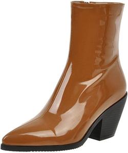 Женские массивные лакированные ботильоны KOKOMOMO с острым носком и молнией, Brown