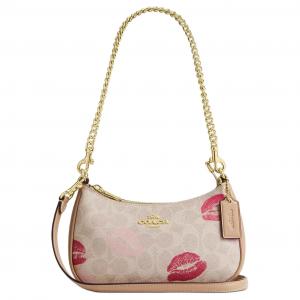 COACH Терри Сумка через плечо из текстиля с покрытием малого размера женская песочная разноцветная