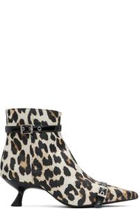 Сапоги на каблуке-рюмочке бежевого и черного цвета с атласными люверсами GANNI