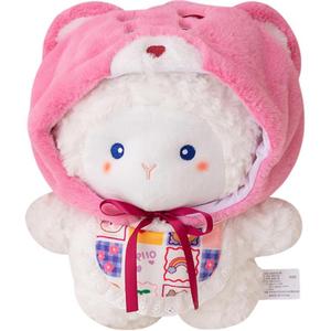 Мягкая плюшевая игрушка в виде милого ягненка, с капюшоном и нагрудником, овечка-подушка, плюшевая кукла, высота 30см MERCONSER