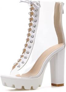 Женские ботильоны с открытым носком на прозрачном массивном каблуке, прозрачные туфли с высоким каблуком и открытым носком, летние ботильоны с блок-каблуком GooMaShoes, White Clear 1