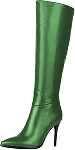 Женские сапоги FOWT до колена с заостренным носком, высокие на шпильке, длинные, с боковой молнией, сексуальные повседневные туфли, размер 4-16 США, Green