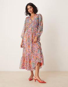 Платье мидакси Lovedrobe Paisley с v-образным вырезом и длинными рукавами в многоцветном исполнении