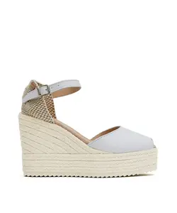Женские эспадрильи на танкетке из кожи и джутовой подошвы CASTELL MENORCA, белый