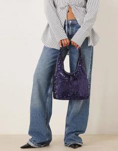 Сумка-лофер среднего размера ASOS DESIGN с пайетками, темно-синего цвета