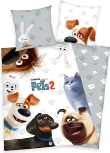 Комплект постельного белья Renforcé, 2 предмета, 135 x 200 см, с изображением домашних животных (собака, кошка, кролик, животные), застежка-молния Herding