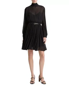 Платье в полоску с эффектом жатости Vince, черный