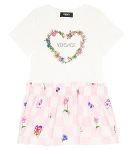 Хлопковое платье с логотипом Versace Kids, белый