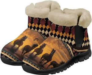 Женские зимние ботинки UNICEU, теплые, с нескользящей подошвой, женские ботильоны и зимние ботинки, обувь с плюшевой подкладкой, пушистые ботинки для прогулок, Brown Horse Southwestern Style