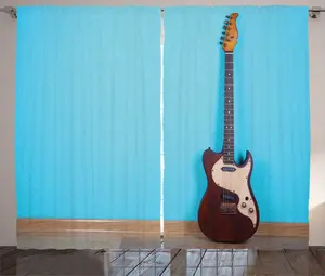 Штора ABAKUHAUS Гитара в деревенском стиле, фотография инструмента рок-группы, универсальные ленточные шторы для гостиной с петлями и крючками, 280 x 225 см, цвет Аква-умбра Abakuhaus