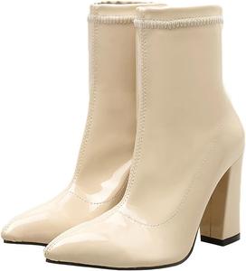 Женские ботильоны Trendenzy с зауженным носком, массивным каблуком и высоким каблуком, Beige