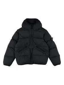 Пуховик с капюшоном Stone Island Junior, черный
