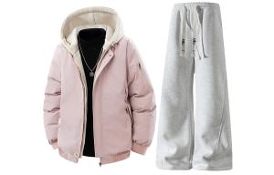 Толстовка Casual Sportswear утепленная с капюшоном унисекс X1617, розовый puffer jacket+heather серый pants fleece-lined
