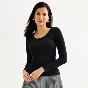 Женская рубашка с длинными рукавами и круглым вырезом в рубчик Nine West, черный